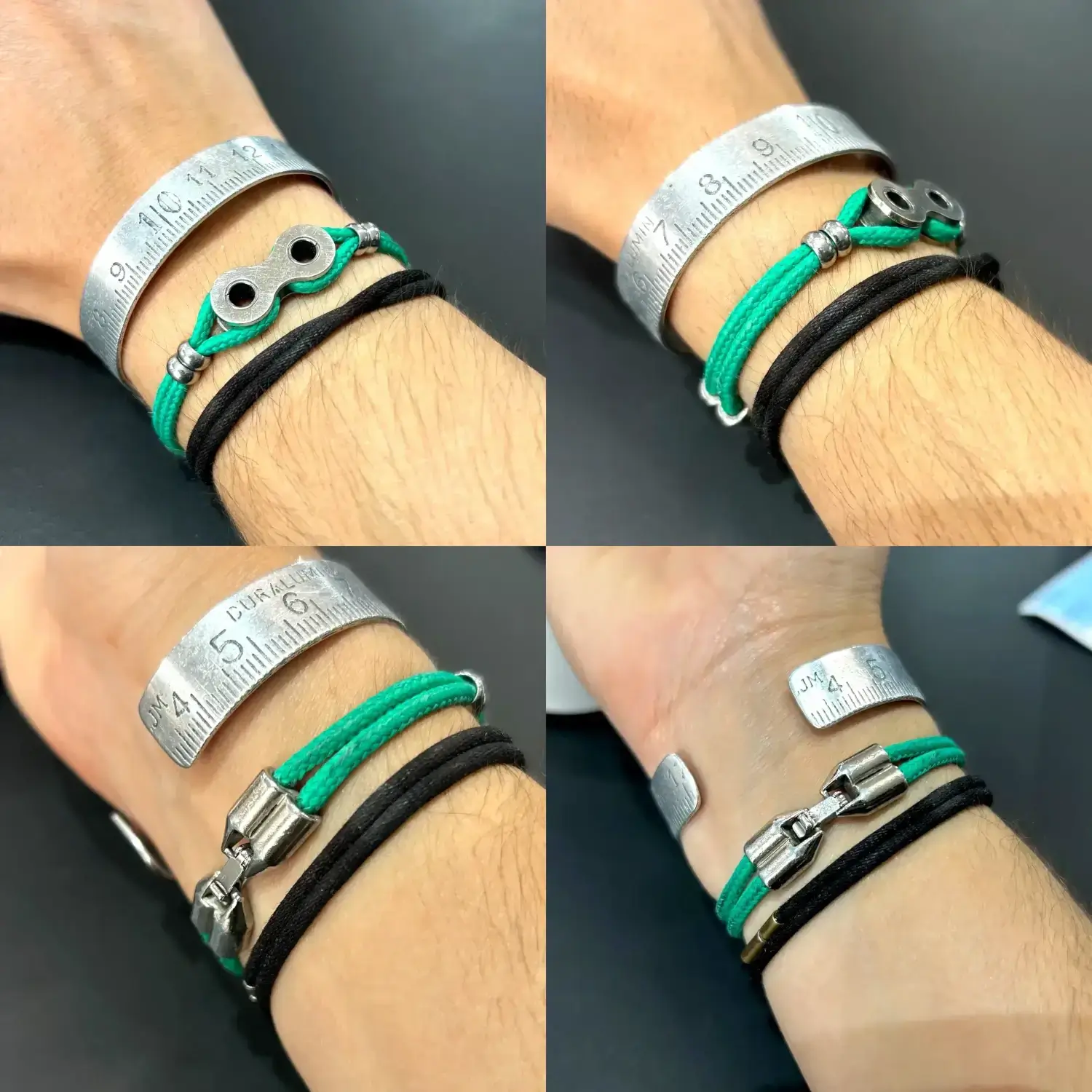 Bracelet en paracorde verte et maillon de chaîne de vélo
