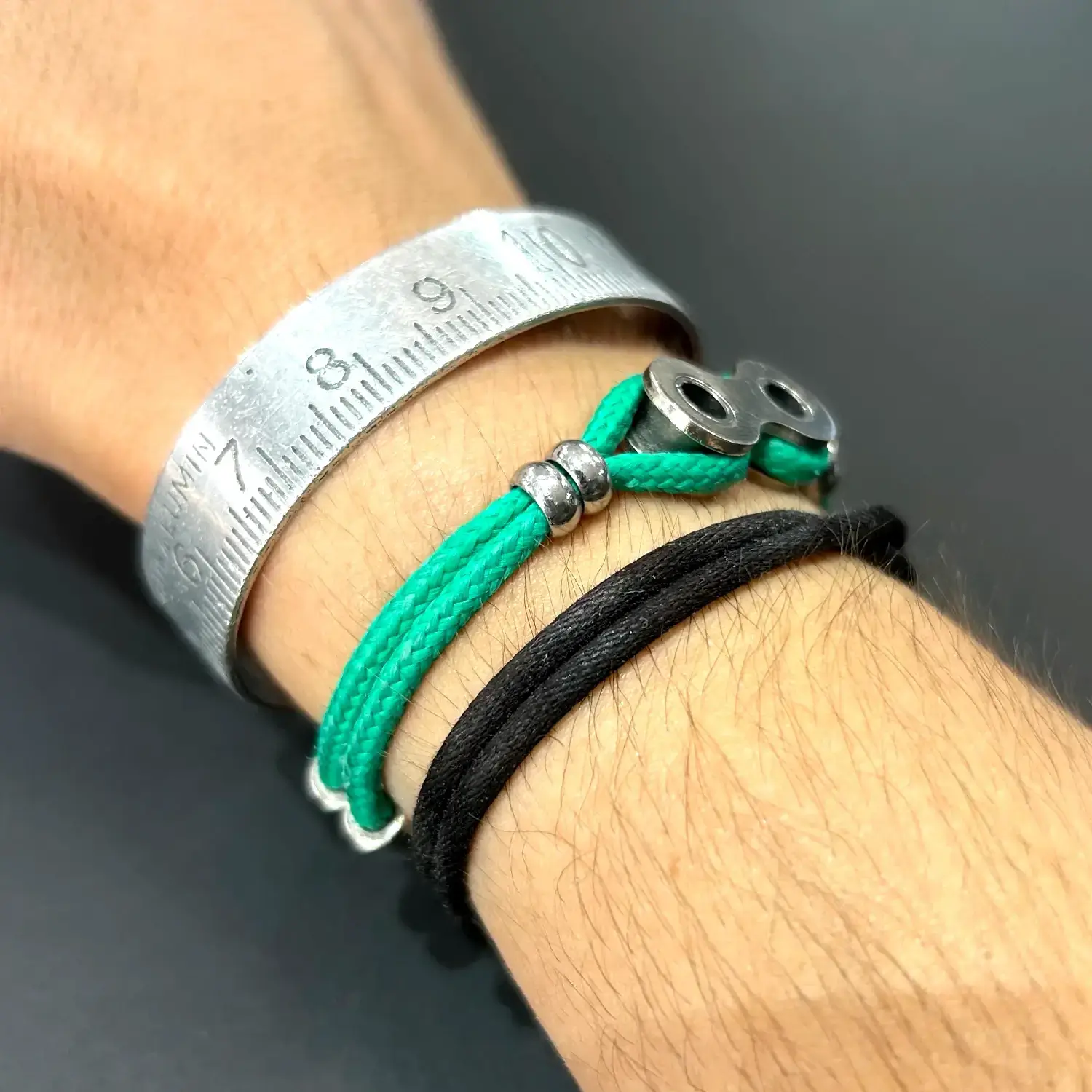 Bracelet pour cycliste en paracorde verte et maillon de chaîne de vélo