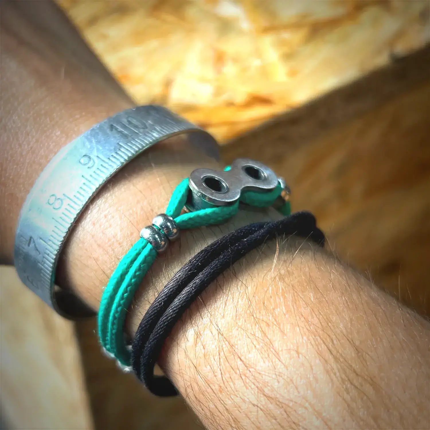 Bracelet pour cycliste en paracorde verte et maillon de chaîne de vélo