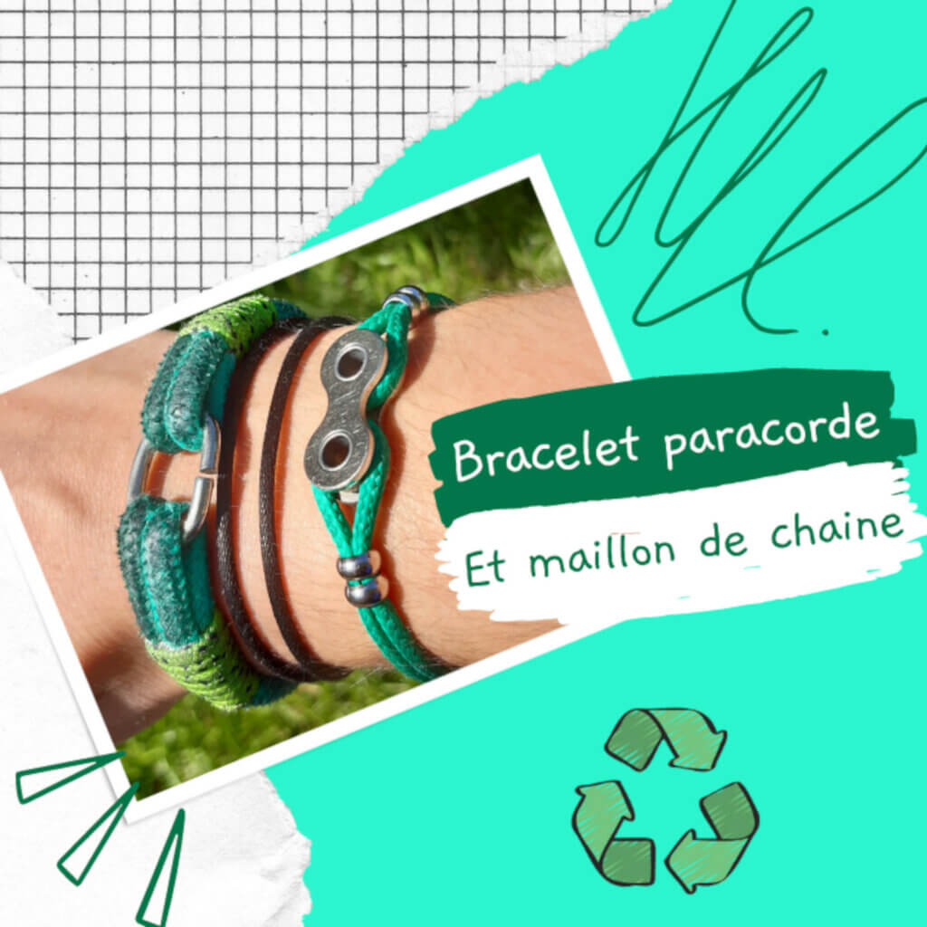 Bracelet en paracorde verte et maillon de chaîne de vélo