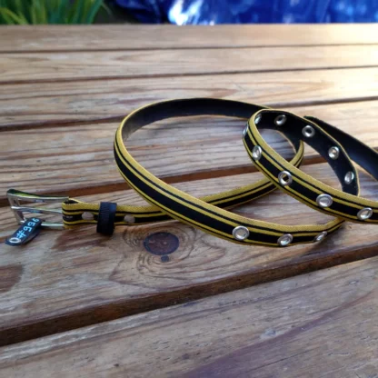 Ceinture jaune et noire en pneu de vélo upcyclé