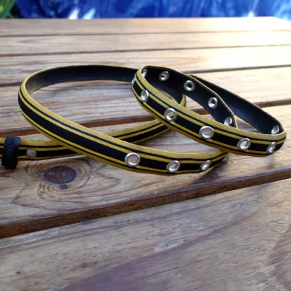 Ceinture jaune et noire en pneu de vélo upcyclé