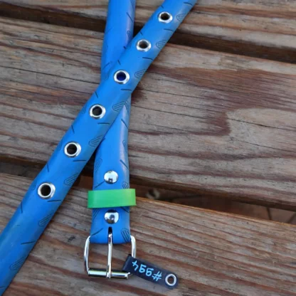 Ceinture en pneu de vélo bleu avec passant vert