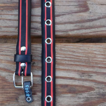 Ceinture noire et rouge en pneu de vélo upcyclé