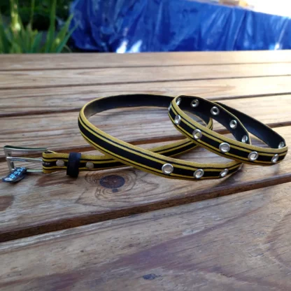 Ceinture jaune et noire en pneu de vélo upcyclé