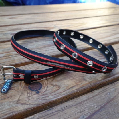 Ceinture noire et rouge en pneu de vélo upcyclé