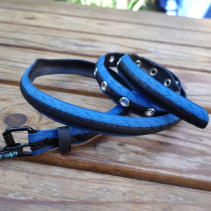 Ceinture noire et bleu en pneu de vélo upcyclé